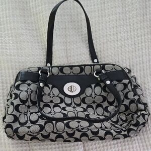 Coach Black and Gray Signature Shoulder Bag